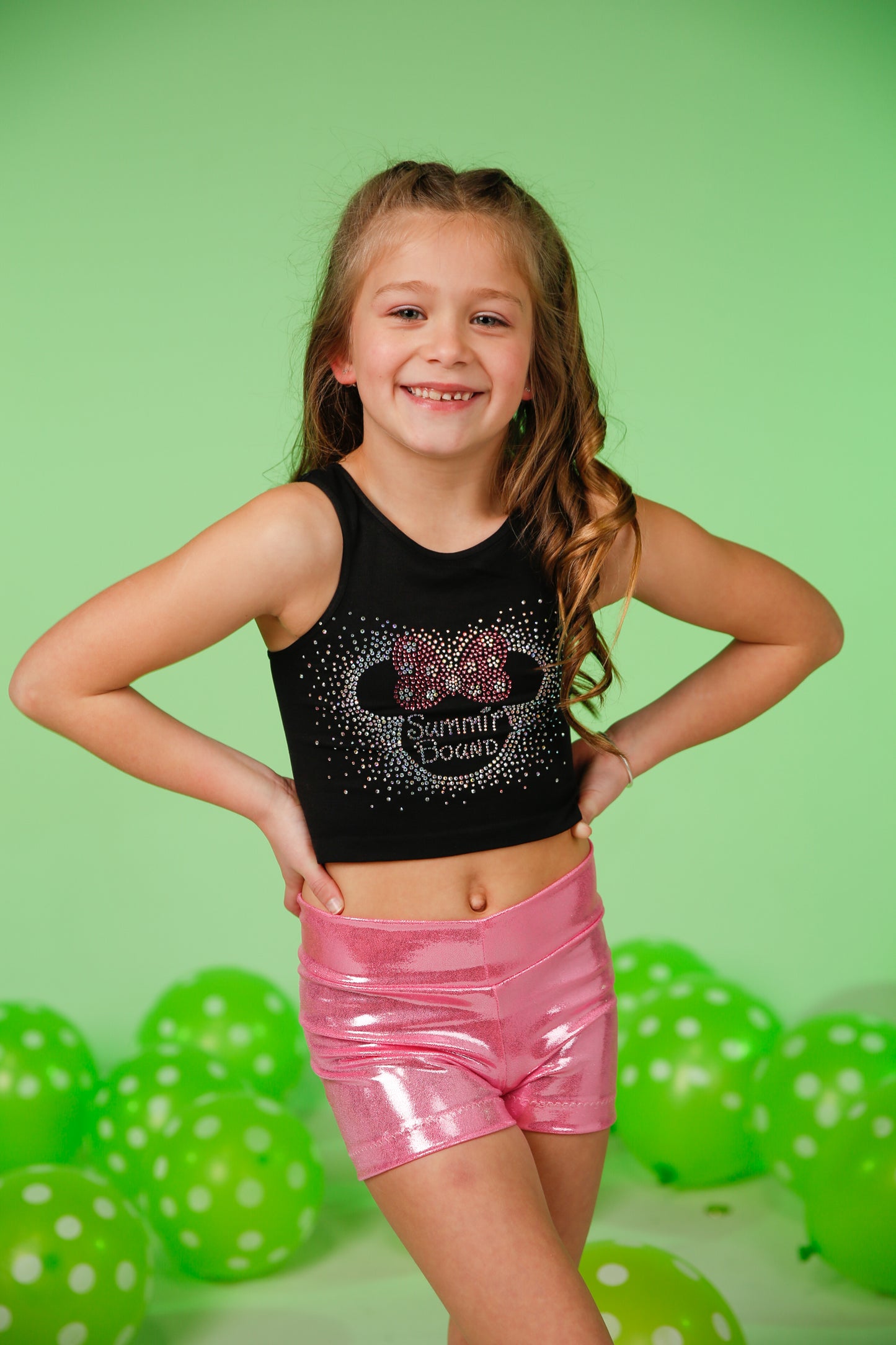 Kids Rhinestone Pink Ears Summit Bound Crop Top