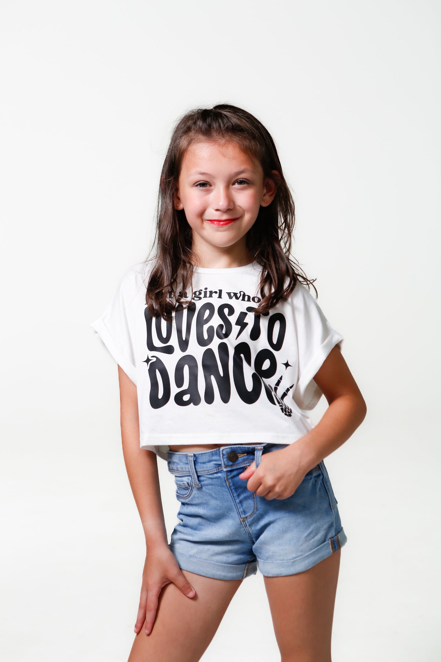 This Girl Loves to Dance Kids White Crop Top