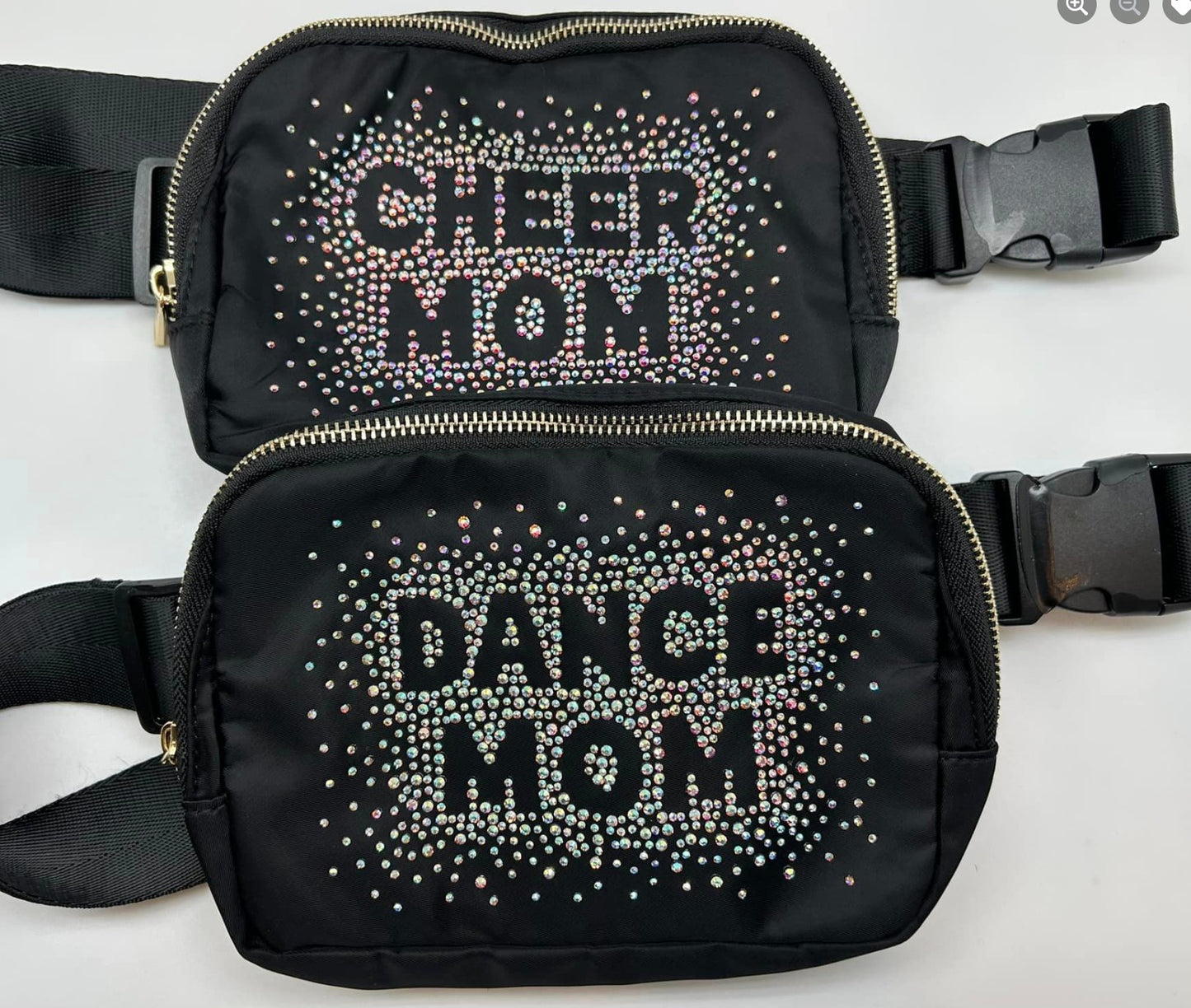 Rhinestone CHEER MOM or DANCE MOM Black Crossbody Bag