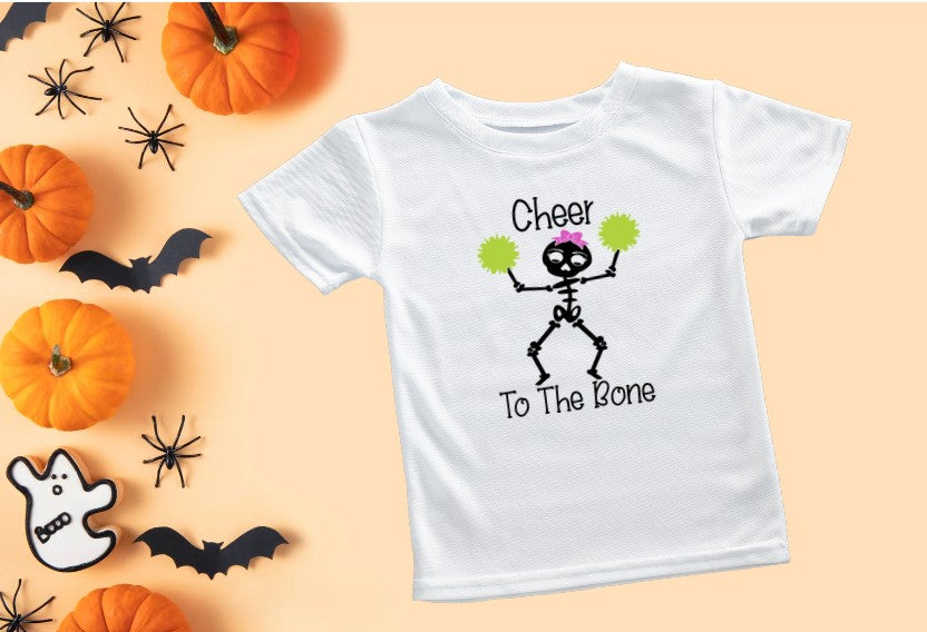 Cheer to the Bone Skeleton Cheerleader White Short Sleeve Shirt