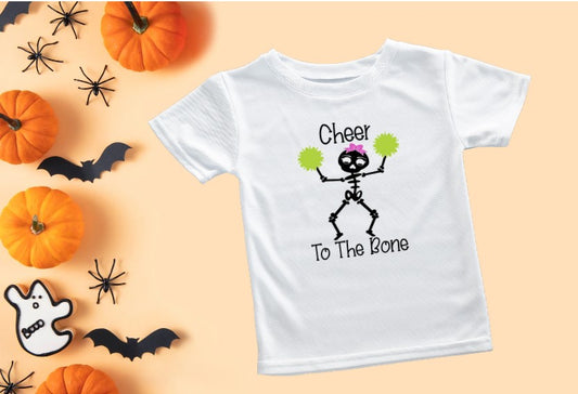 Cheer to the Bone Skeleton Cheerleader White Short Sleeve Shirt