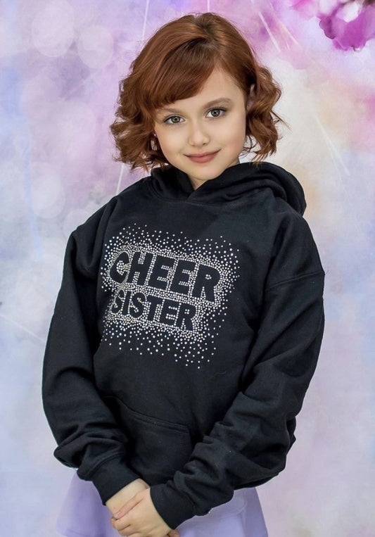 Rhinestone Cheer Sister Black Hooded Sweatshirt