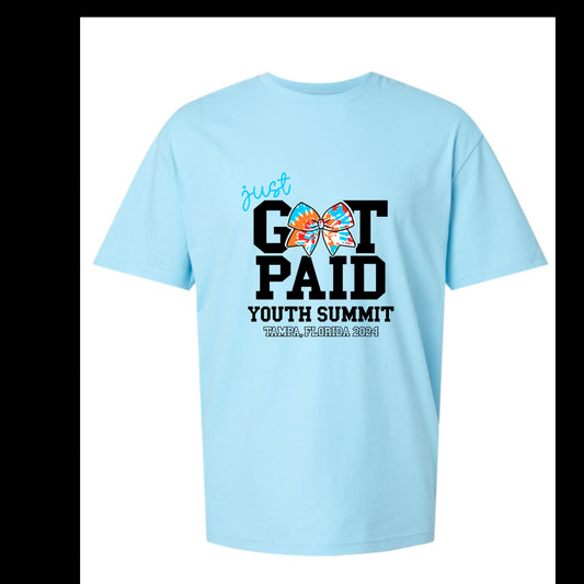 "Just Got Paid" Youth Summit 2024 Short Sleeve Sky Blue Shirt