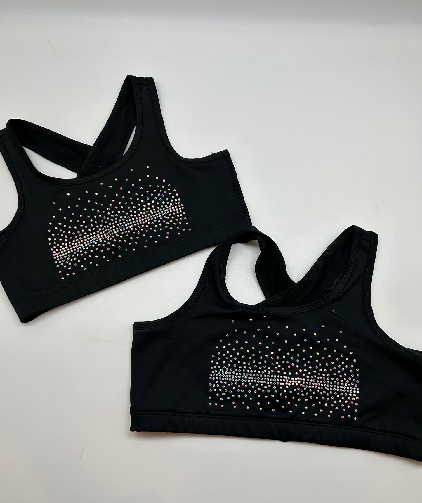 Scattered Rhinestone Black Sports Bra