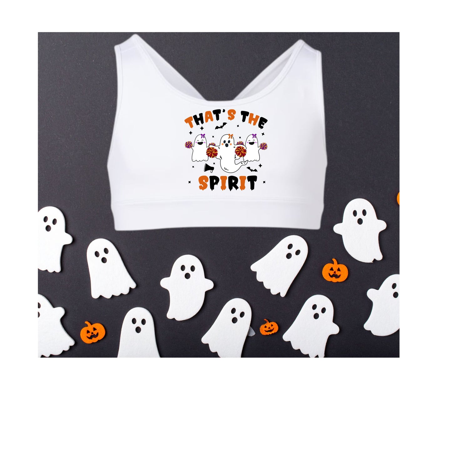 "That's the Spirit" White Halloween Themed Sports Bra