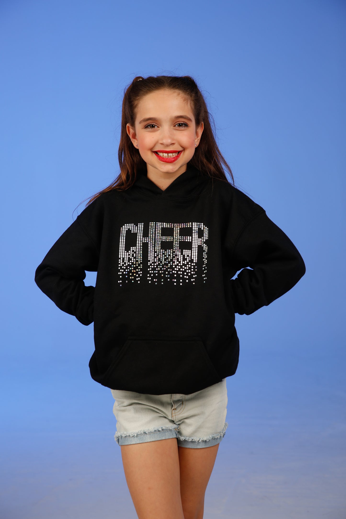 Cheer Dripping Sequins Black Hoodie Sweatshirt