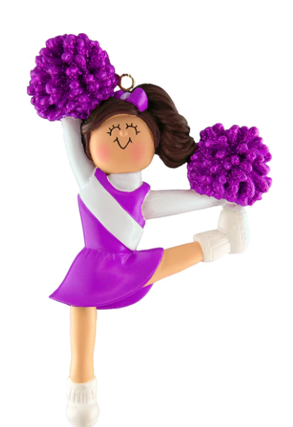 Cheerleader Ornament - Purple/White Uniform - Old Style