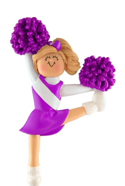 Cheerleader Ornament - Purple/White Uniform - Old Style