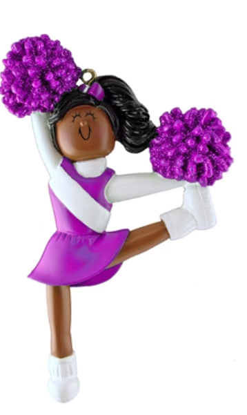 Cheerleader Ornament - Purple/White Uniform - Old Style