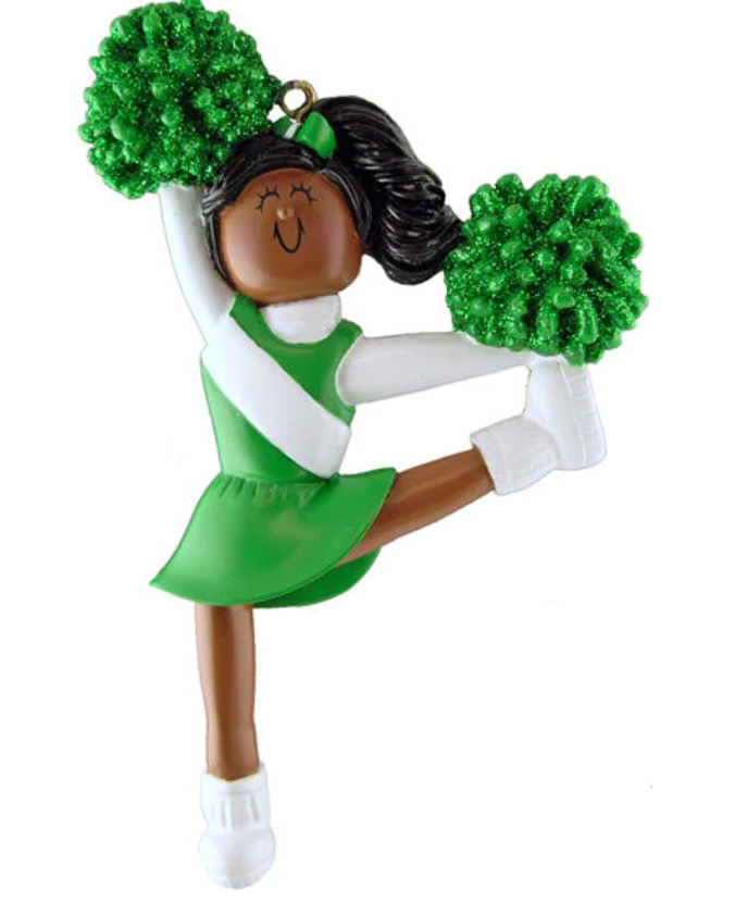 Cheerleader Ornament - Green/White Uniform - Old Style