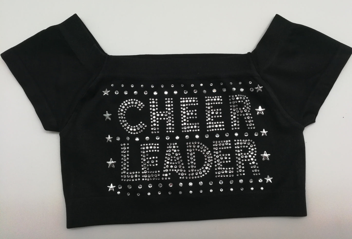 Rhinestone "CHEER LEADER" Black Crop Top