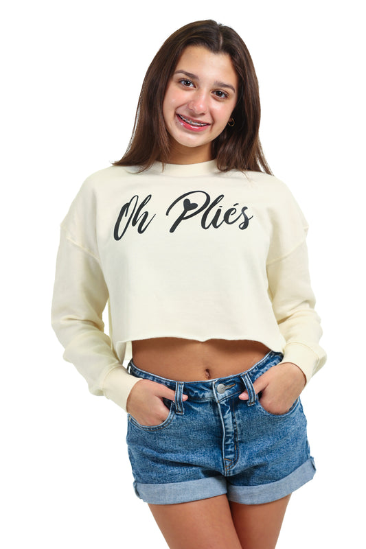 "Oh Plies" Creme Long Sleeve Crop Top