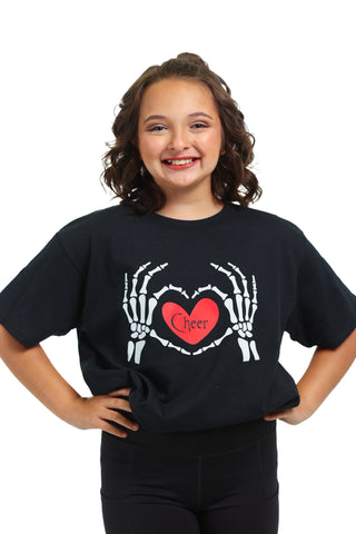 Skeleton Hands with Heart Black Short Sleeve T-shirt - CHEER