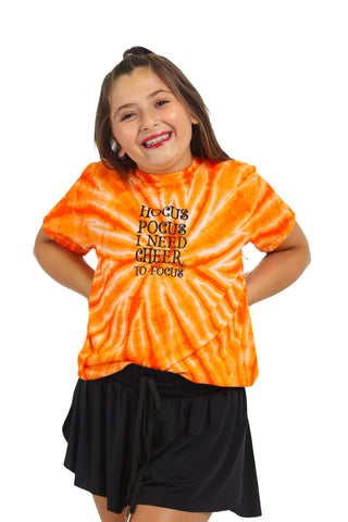 Hocus Pocus I Need Cheer to Focus Orange Tie Dye Short Sleeve Shirt