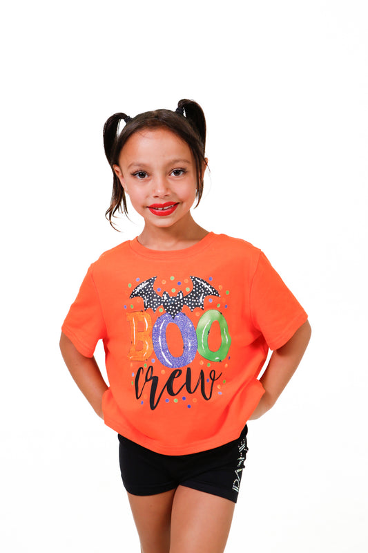 "Boo Crew" Orange Crop Short Sleeve Top