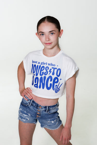 This Girl Loves to Dance Kids White Crop Top