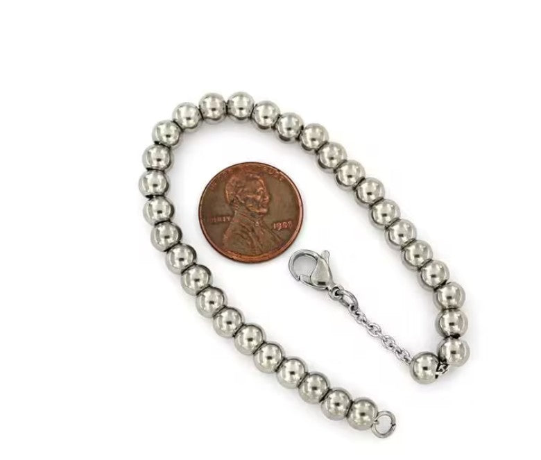 Coach Silver-tone Beaded Bracelet Circle Charm