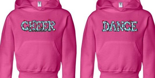 Doodle Heart Letters Cheerleader or Dance Pink Hoodie Sweatshirt