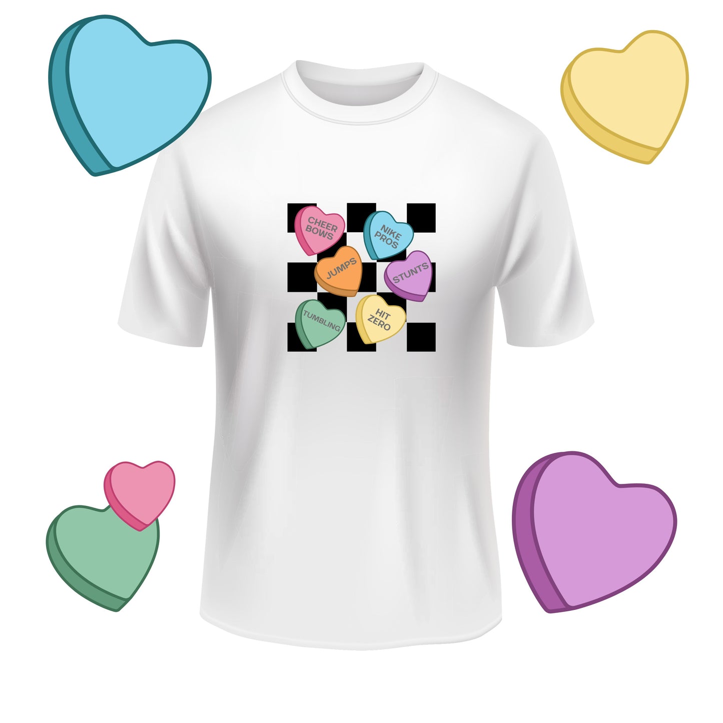 Cheer Candy Heart White Short Sleeve Shirt