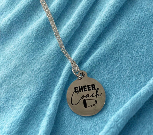 Cheer Coach with Megaphone Circle Charm Necklace