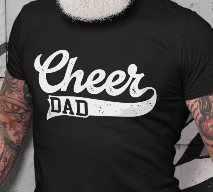 Cheer Dad White Swoosh on Black Short Sleeve Shirt