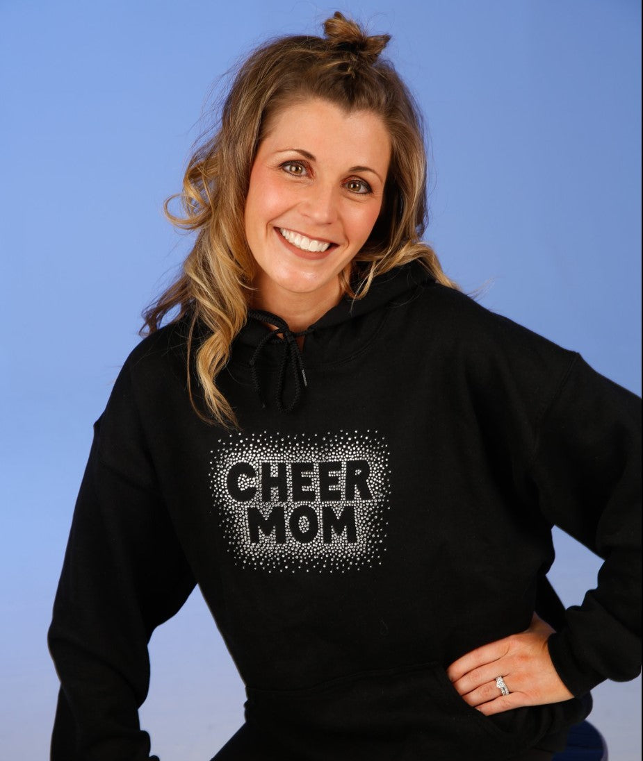 Bling Rhinestone Cheer Mom Black Hoodie Sweatshirt