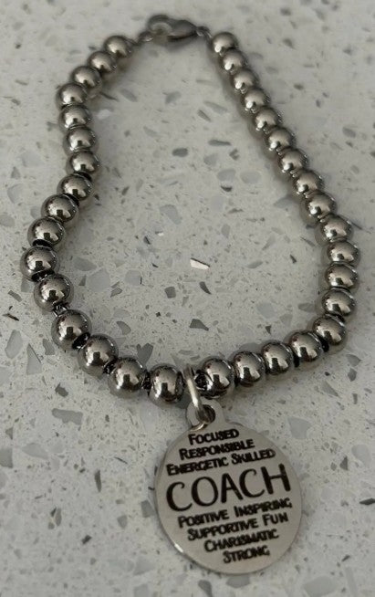 Coach Silver-tone Beaded Bracelet Circle Charm