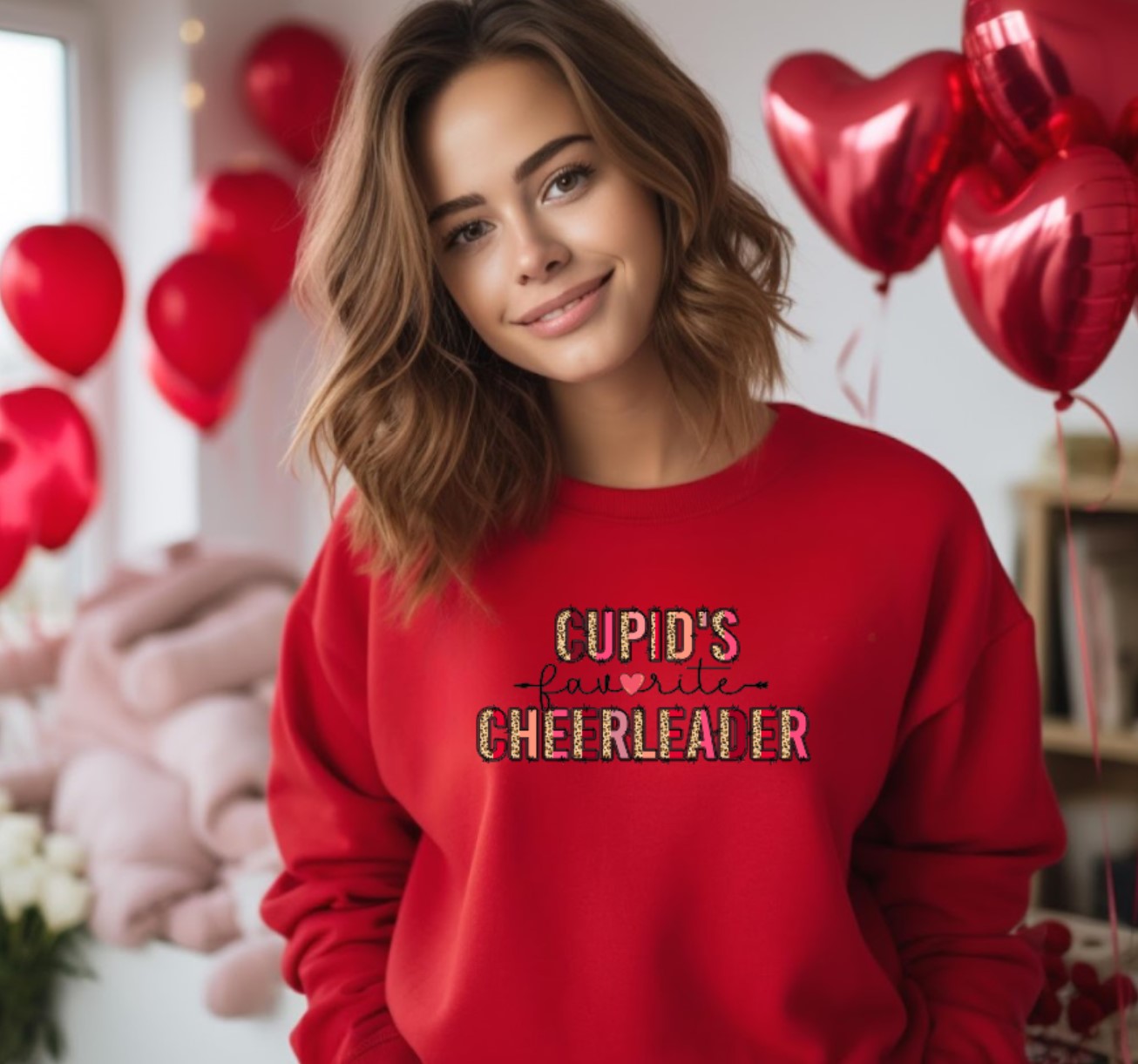 "Cupid's Favorite Cheerleader" Red Crewneck Sweater