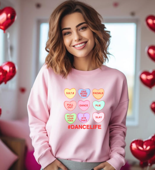 #Dancelife Valentine's Day Hearts Pink Crewneck Sweater