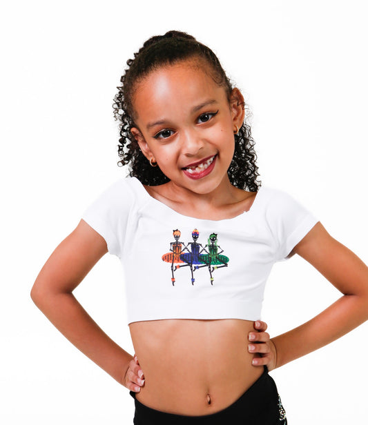 Halloween Dancing Ballerinas Kids White Crop Top