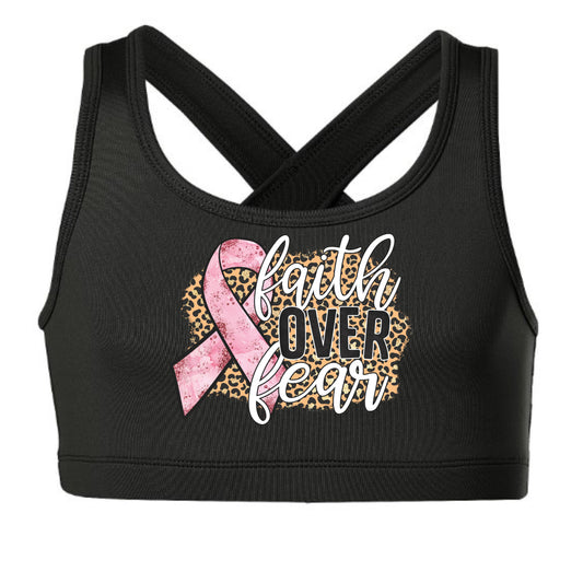 Faith over Fear Pink Ribbon Black Sports Bra