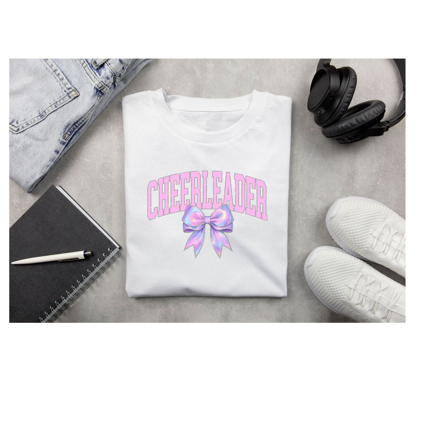 Cheerleader and Bow in Pink White Short Sleeve Shirt
