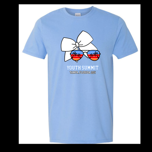 Youth Summit Carolina Blue Bow with Sunglasses Short Sleeve Shirt