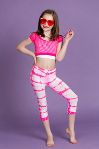 Kids Pink/White Tie Dye Capri Leggings