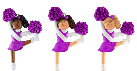 Cheerleader Ornament - Purple/White Uniform - Old Style