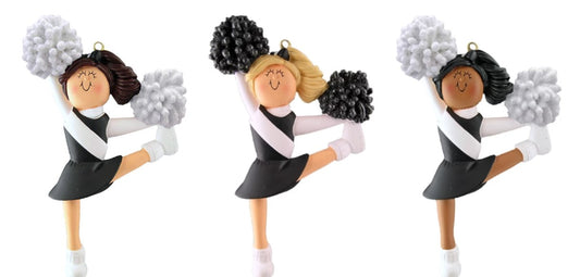 Cheerleader ornament - Black/White uniform - Old Style